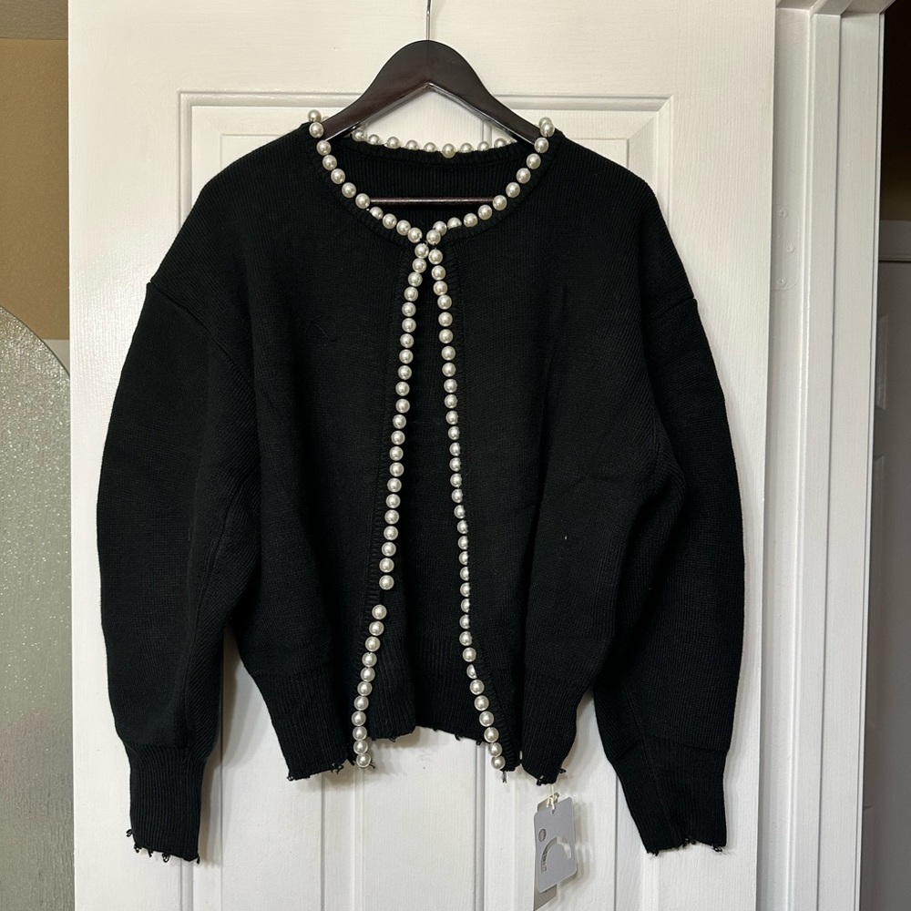 Commense Women’s Dress Top Pearls Sweater Long Sleeve